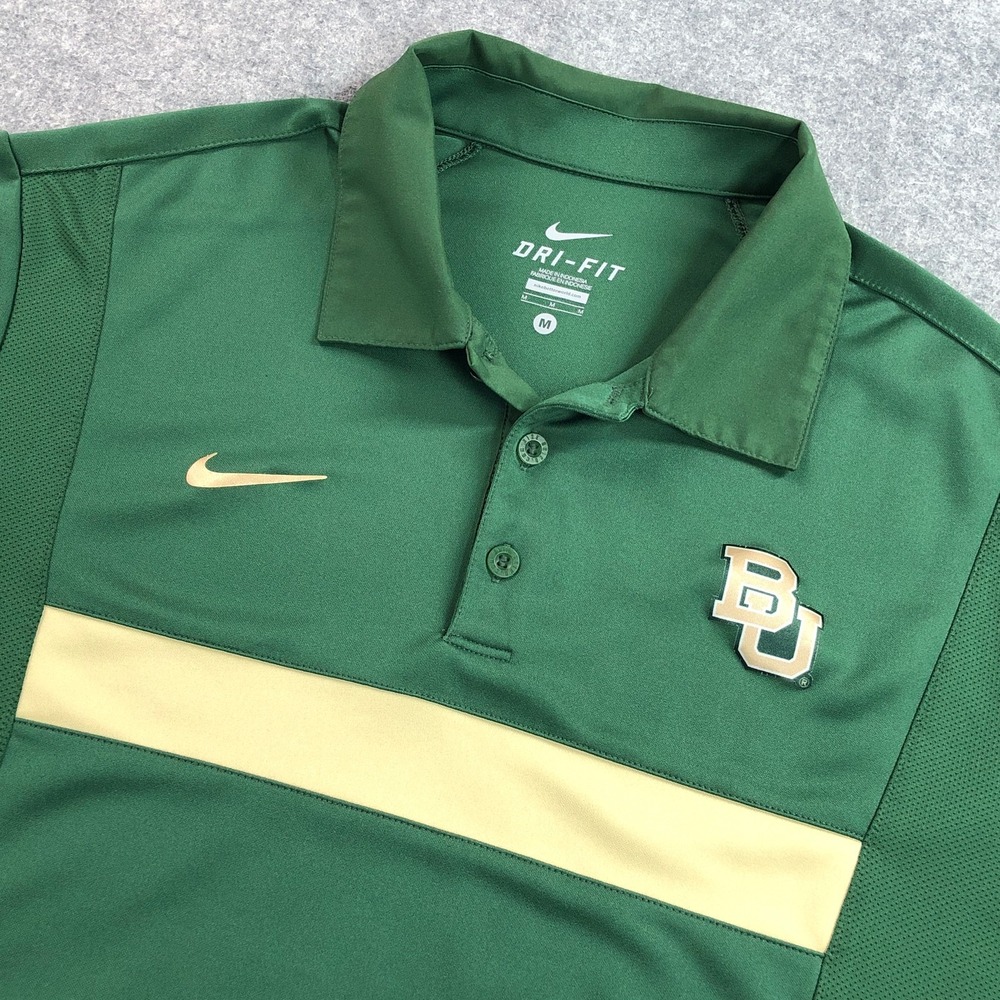 Nike Baylor University Mens Polo Shirt Size M Green Gold Dri-FIT Short Sleeve
